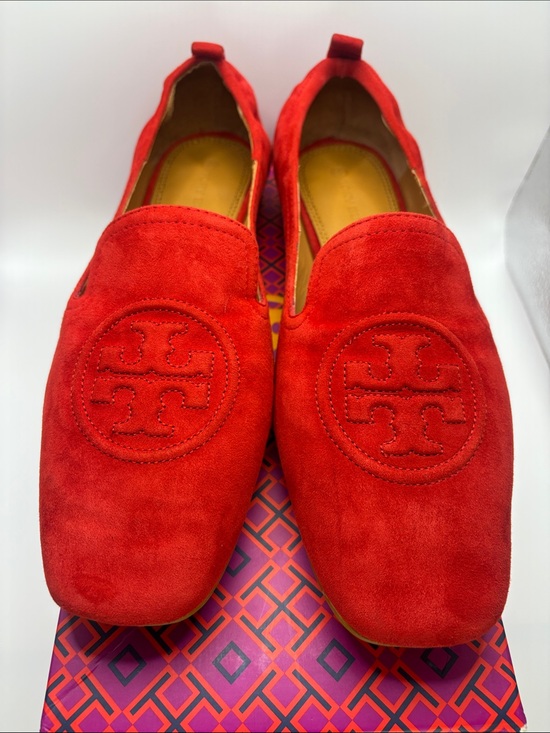 Tory Burch Shoes - Tory Burch Red Suede Logo Loafers